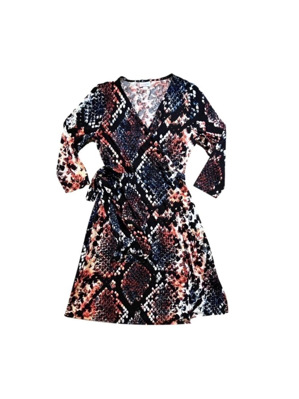 WRAP Dress in Black Reptile Print with 3/4 Sleeve A-line Fit Women’s XS EUC